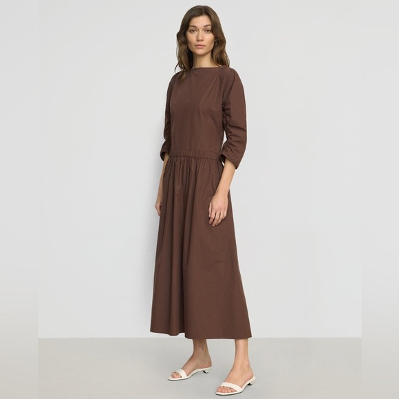 Modern Citizen Natalia Cotton Ruched-Detail Dress Elegant Brown Medium - Picture 11 of 15
